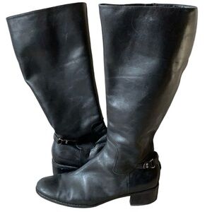 Etienne Aigner Tall Black Leather Heeled Riding Boots Women’s Size 8